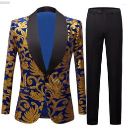 Men's Suits Luxury Royal Blue Sequin Dress Blazer Men Nightclub Stage Shawl Collar Mens Suit Jacket Wedding Party Masculino