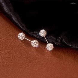 Stud Earrings 925 Sterling Silver Zircon Double Round Ball For Women Piercing Wedding Accessories Gift B448