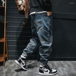 Men's Jeans Fashion Streetwear Men Retro Blue Casual Denim Cargo Pants Hombre Multi Pockets Hip Hop Loose Wide Leg Trousers