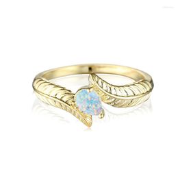 Wedding Rings Cute Female White Blue Opal Engagement Ring Feather Water Drop Stone Vintage Gold Silver Colour For Women