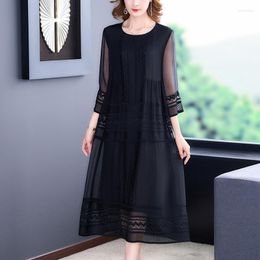 Casual Dresses 2023 Fashion Black Embroidery Loose Long Dress Summer Women Elegant Party Evening Skirt