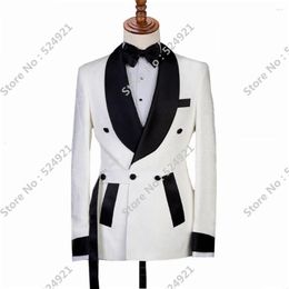 Men's Suits Double Breasted Men Ivory And Black Groom Tuxedos Shawl Lapel Groomsmen Wedding Man 2 Pieces ( Jacket Pants Tie ) D67
