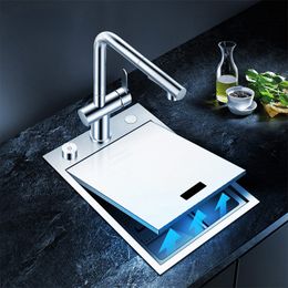 Handmade Brushed kitchen Sink 304 Stainless Steel 4mm Thickness Above Mount Installation Cover hidden Kitchen Bar Sink