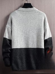 Men's Sweaters 2023 Mens Pullovers Brand Knitted Males Patchwork O-Neck Knitwear Clothing Warm Casual Slim Fit Pullover Fashion E47