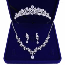 Hair Clips Luxury Crystal Leaf Bridal Jewelry Sets Rhinestone Crown Tiaras Necklace Earrings Set For Bride African Beads Gift