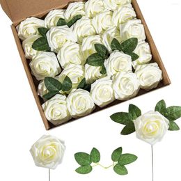 Decorative Flowers Artificial Gift Box Foam PE Rose With Rod 25 For DIY Wedding Ornamental Flower Valentine's Day