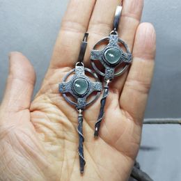 Dangle Earrings Geometric Vintage Blue Stone Tribal Ethnic Boho Jewelry Cross Pendant