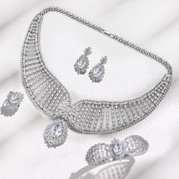 Necklace Earrings Set 2023 Luxury Cubic Zirconia Women's African Jewelry Wedding Zircon Crystal Bridal