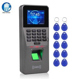 Fingerprint Access Control 2.4inch TCP/IP/USB Biometric RFID Fingerprint Access Control System Electronic Time Clock Attendance Machine +10 Keyfobs x0803