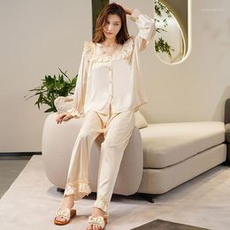 Women's Sleepwear Flare Sleeve Women Pyjamas Suit For Sweet Home Clothing Loungewear V-Neck 2PCS Sleep Set Pyjamas Nightwear