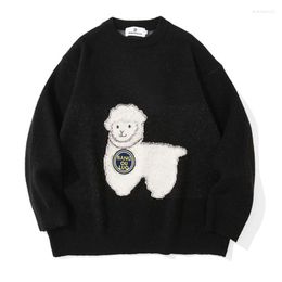 Men's Sweaters Harajuku Knitted Sweater Men Women Cartoon Sheep Embroidery Japanese College Style Pullover Causal Oversized Streetwear