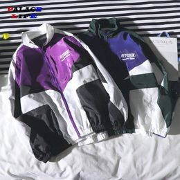 Mens Jackets Hip Hop Spring Men Windbreaker Patchwork Autumn Loose Casual Jacket Couple Thin Large Size Zipper Coat 230802