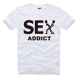 Sex Addict funny design cartoon graphic tee shirts cotton t-shirts Short Sleeve T-Shirt round neck tee white tee tops