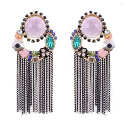 Dangle Earrings Fashion Handmade Tassels Drop Gold Plating With Crystals Beaded Statement Multicolor Ear-ring Eardrop Bijoux