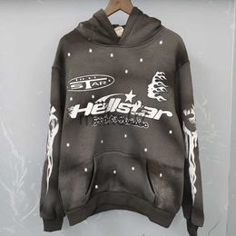 Men's Hoodies Sweatshirts Oversize Grey Hellstar Hooded Hoodie Fleece Sweatshirts Men Women High Quality Mud Flame Star Portrait Print Pullover Hoody J230803