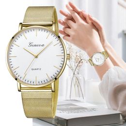 Wristwatches Sdotter Elegant Gold Watch For Women Minimalist Fashion Wrist Watches Stainless Steel Sliver Mesh Strap Ladies Clock Zegarek