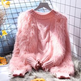 Women's Sweaters High Quality Loose Pullovers Fur Patchwork Knitting Thick Warm Turtleneck Sweater Ladies 2023 Autumn Winter