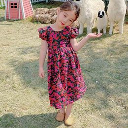 Girl Dresses Toddler Girl's Print Ruffle Trim Round Neck Puff Sleeve Flared A Line Floral Dress Girls Clothes Age 6 Ballet For