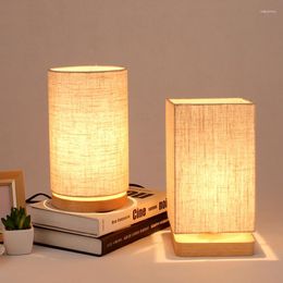 Table Lamps Wooden Fabric For Bedroom Living Room Lights Vintage Bedside Lamp Nightstand Desk Retro Classic Bed E27