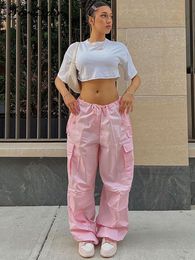 Women's Pants Capris Forefair Y2K Baggy Cargo Pants Women Low Waist Sweatpant Pink Vintage Street Pockets Wide Leg Trousers Joggers Pant Casual 230802