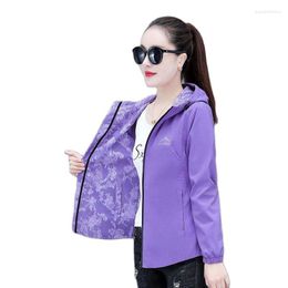 Women's Trench Coats 2023 Spring Autumn Windbreaker Women Jackets Fashion Printed Double-Sided Jacket Zipper Hooded Female Short Outwear