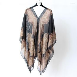 Scarves 2023 Shawls Summer Beach Sexy Women Fashion Print Chiffon Smock Bikini Cover Up Loose Blouse Sunscreen Comfortable Poncho