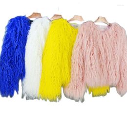 Women's Fur Fashion Women Winter Clothing Imitation Mongolia Sheep Coats Pure Color Clothes Short Faux Coat