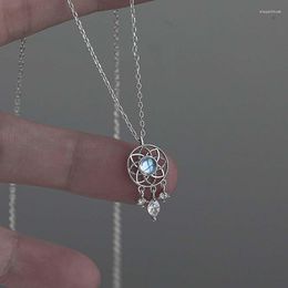 Pendant Necklaces Fashion Silver Color Dream Catcher Zircon Necklace For Women Couples Vintage Tassel Moonstone Charm Jewelry