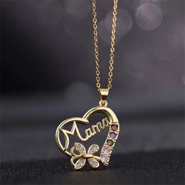 Pendant Necklaces Fashion European and American cute mother s day mother necklace Colourful heart butterfly exquisite collarbone chain charm gift 230802