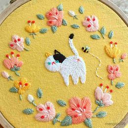 Chinese Style Products DIY Flower Cat Embroidery Handcraft Needlework Cross Stitch Cotton Embroidery Painting Embroidery Hoop Home Decor R230803