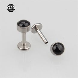 Labret Lip Piercing Jewellery Black Onyx Stone G23 Internally Threaded 16g Ring Ear Cartilage Helix Stud Body 230802