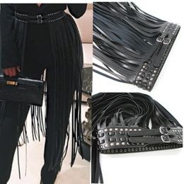 Other Fashion Accessories Europe fashion Punk rivet wearing rope long tassel girdle female Black Leather Belt wild for women High Waist belt Straps 230802