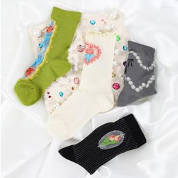 Women Socks Vintage Flower Children's Summer Ultra Thin Glass Fibre Mid Tube Sweet And Personalised Trendy