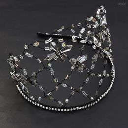 Hair Clips Black Metal Wire Crystal Beaded Hairnet Bride Mesh Hairband Tiara Crown Luxury Bridal Headpiece Wedding Accessories Jewelry