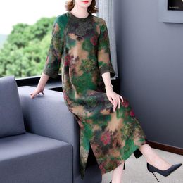 Casual Dresses 2023 Women Fashion Floral Maxi Dress Spring Autumn Elegant Party Korean Vintage Loose Waist Plus Size