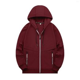 Men's Hoodies Warm Jacket Coat Top For Men Solid Colour Drawstring Zip Up Sweetshirts Zipper Pocket Long Sleeve Hooded Tunic Male Outfits