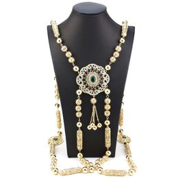 Belly Chains Sunspicems Gold Color Algeria Jewelry Chest Shoulder Chain For Women Tassles Pendant Metal Ball Link Arabic Bridal Jewels 230802