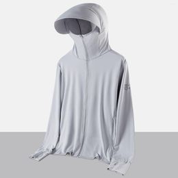 Men's Jackets Men Hoodie Jacket Coat Summer Sunscreen Ice Silk Blouse Thin Long Sleeved Zipper Hooded Shirts Solid Colour