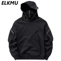 Mens Hoodies Sweatshirts Streetwear Harajuku Y2K Hip Hop High Neck Mask Windproof Pullovers Dark Black Techwear Cargo Tops 230802