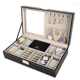 Watch Boxes Black Box Storage 8 Mens Jewelry Display Drawer Lockable WatchCase Organizer & Slots Rings TrayWith Lock