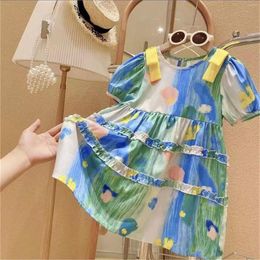 Girl Dresses Summer Candy Girls Nature Happy Pattern Kids Short Sleeve Dress For 3 To 9 Years Flag Little Party