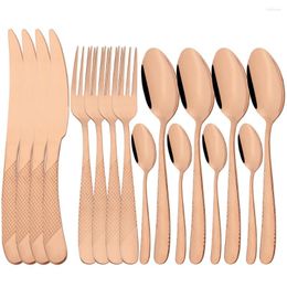 Dinnerware Sets Rose 16Pcs Tableware Set Cutlery Western Knife Fork Spoons Stainless Steel Dinner Complete Kitchen Silverware