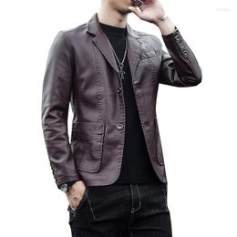 Men's Jackets 2023 Atumn Lapel PU Leather Jacket Fashion Slim Trend Casual Top Clothing Multiple Colours To Choose