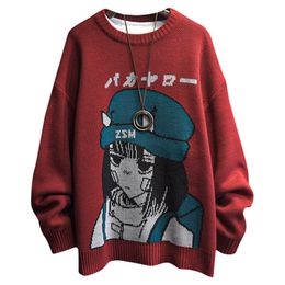 Men's Sweaters Harajuku Cartoon Girl Sweater Baggy Japanese Knitwears Women Round Neck Loose Casual Autumn Winter Knitted Pullover Sweater 230803