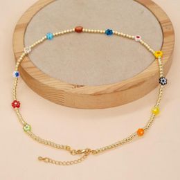 Chains Go2Boho Summer Golden Plated Beaded Choker Necklace Boho Flowers Beads Pendant Necklaces Women Teen Girl Jewelry Handmade Gifts