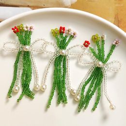 Charms 1pcs Pastoral Colour Tassel Bow Bouquet Diy Hand-woven Beaded Hairpin Hair Accessories Wholesale Earrings Materials.