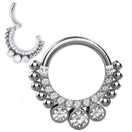 Labret Lip Piercing Jewelry G23 Body with 3 Zircon and Balls Clicke Hinged Segment Hoop Ring Eyebrow Rings Cartilage 230802