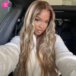 Lace s Light Chestnut Brown Highlight Brazilian Human Hair Sale 30 Inch 136 Frontal Body Wave Transparent Elia 230802