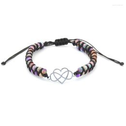 Charm Bracelets Double-layer Natural Stone Hollowed Out Stainless Steel Electrocardiogram Love Shaped Braided Bracelet For Women