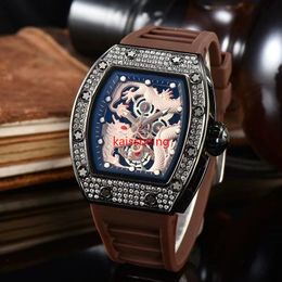 Multi-function automatic 3-pin clock Mens Top Luxury AAA Mens watch Glow-in-the-dark Dragon Print set with diamonds watches AAWA